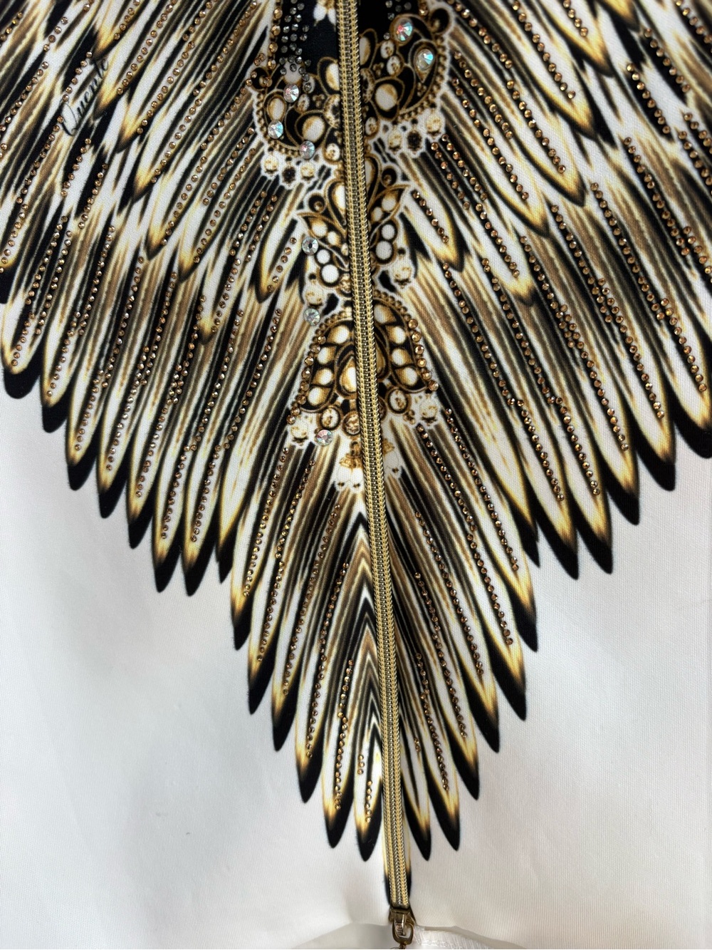 Quente Exclusive Ornate Print Scuba Pencil Skirt Altered Size 48 White Gold - Picture 3 of 10